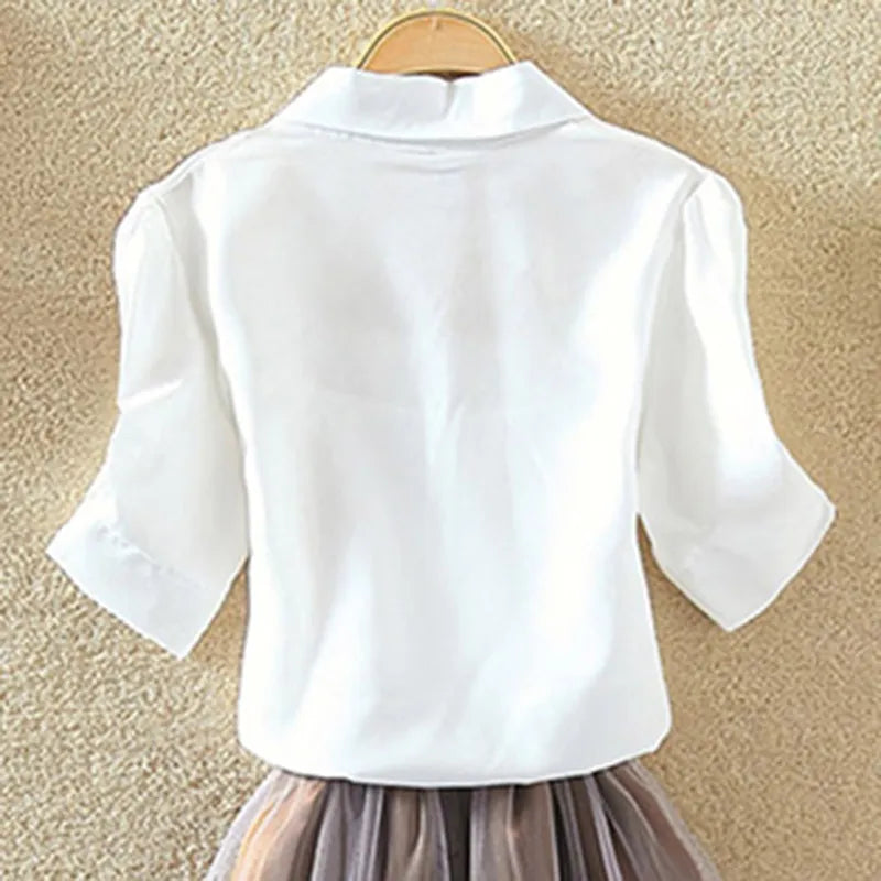 100% Cotton Womens Blouse Shirt White Summer Blouses