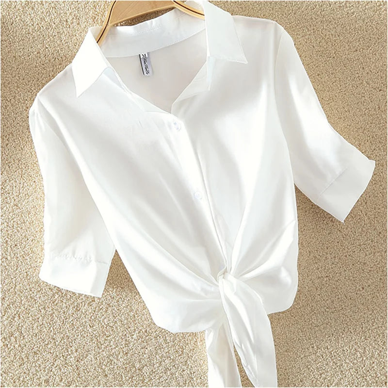 100% Cotton Womens Blouse Shirt White Summer Blouses